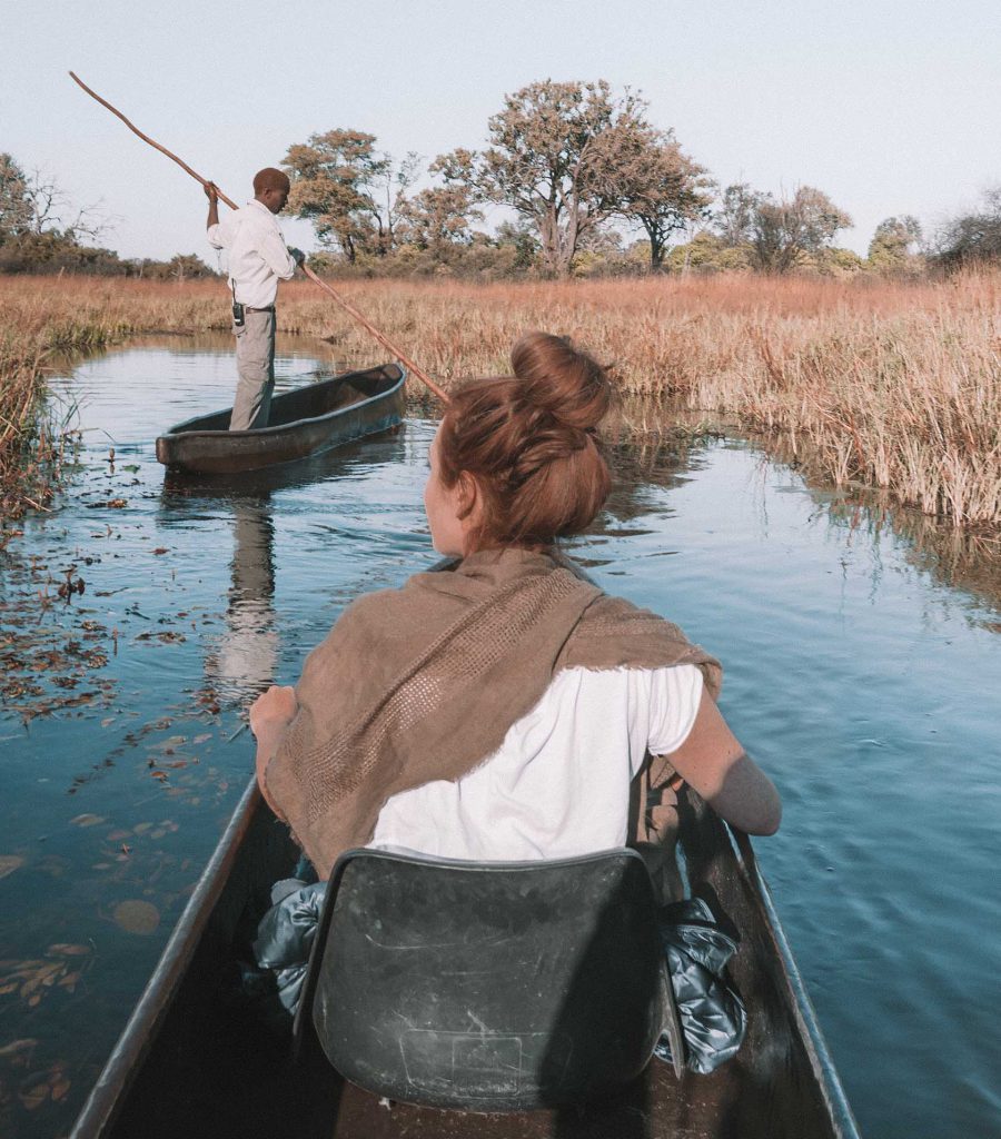 Brooke Saward in mokoro canoe Botswana