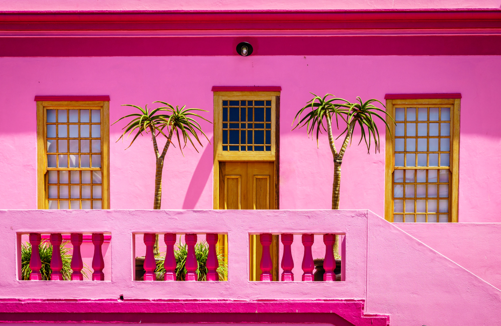 A view of one of the brightly colored homes along the Bo-Kaap district in Cape Town