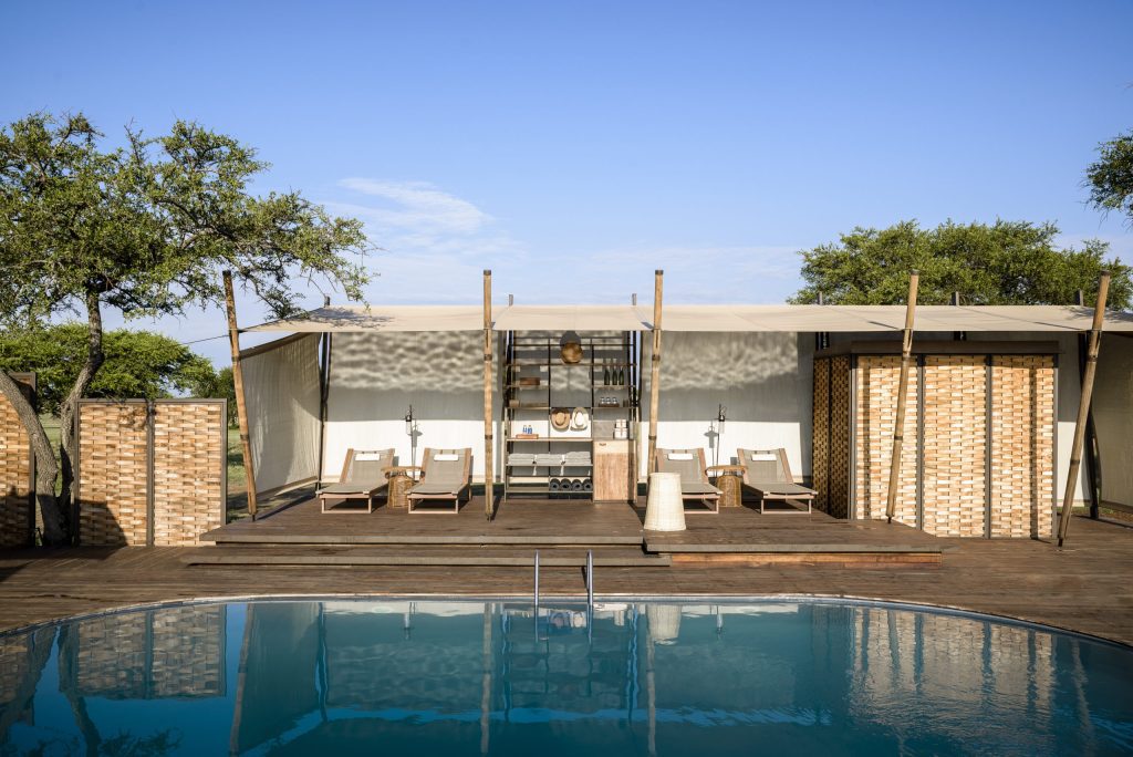 A view of the pool at the Singita Sabora Tented Camp