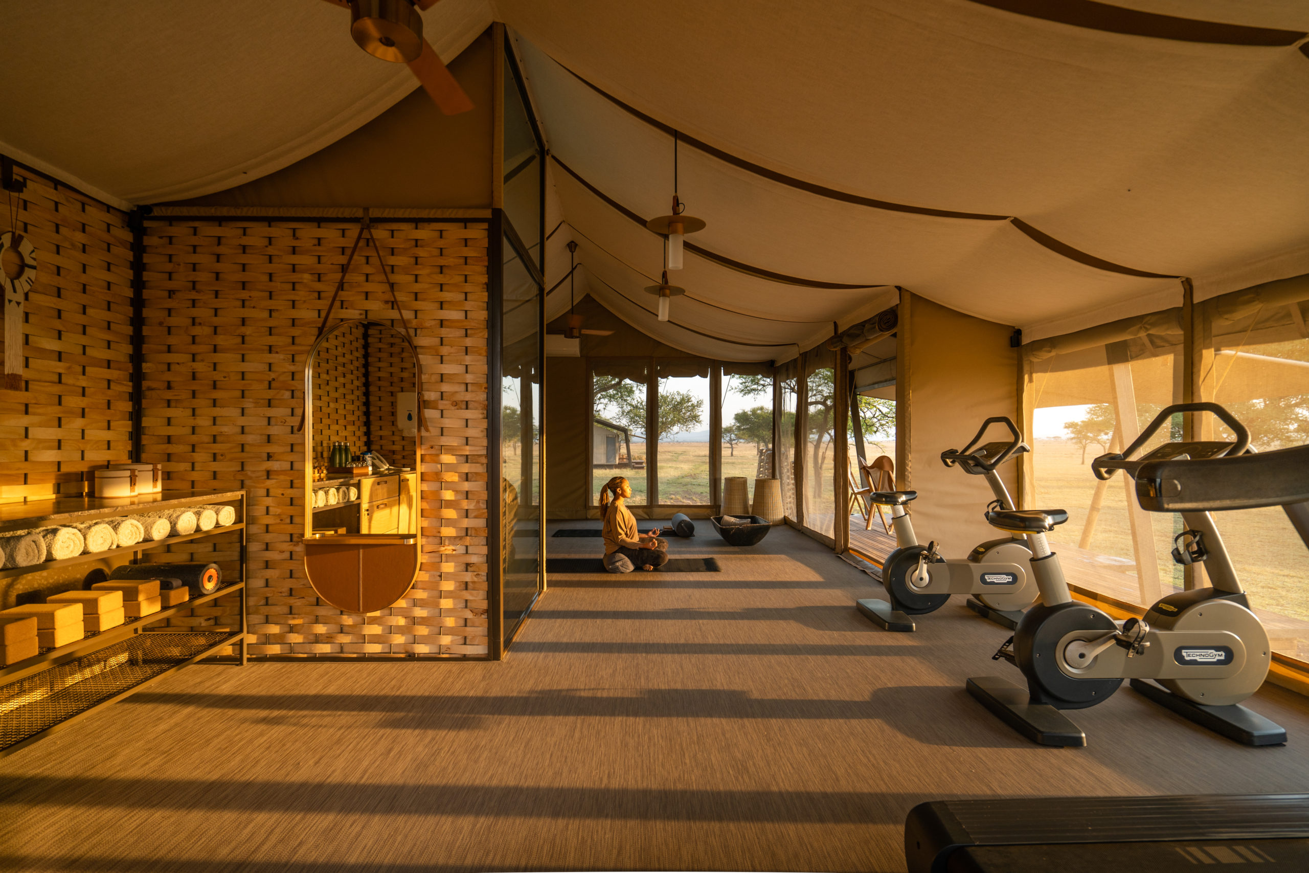 The gym room at the Singita Sabora Tented Camp