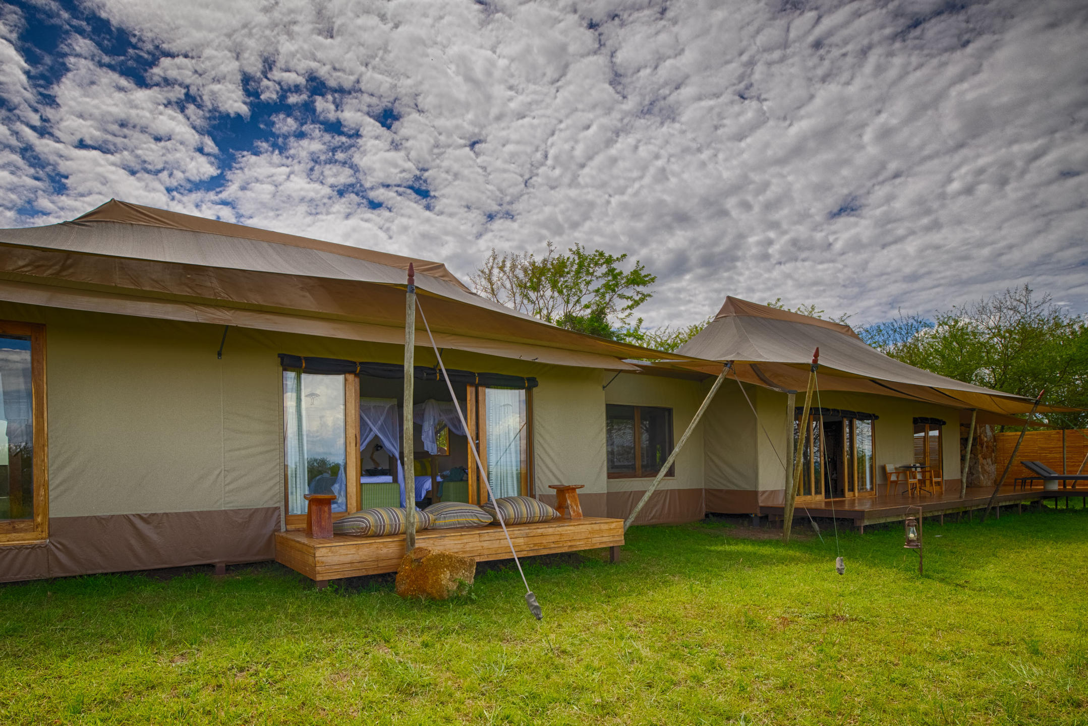 A view of the exterior of the family tent at the Asilia Sayari Camp