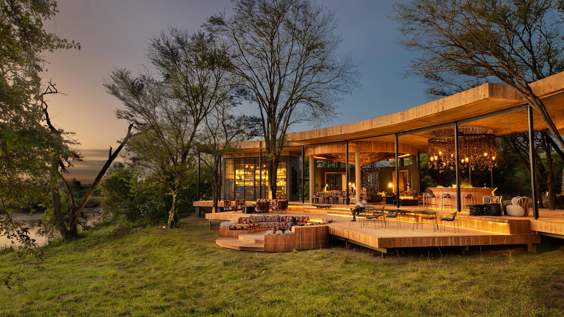 A view of the exterior of the Grumeti Serengeti River Lodge