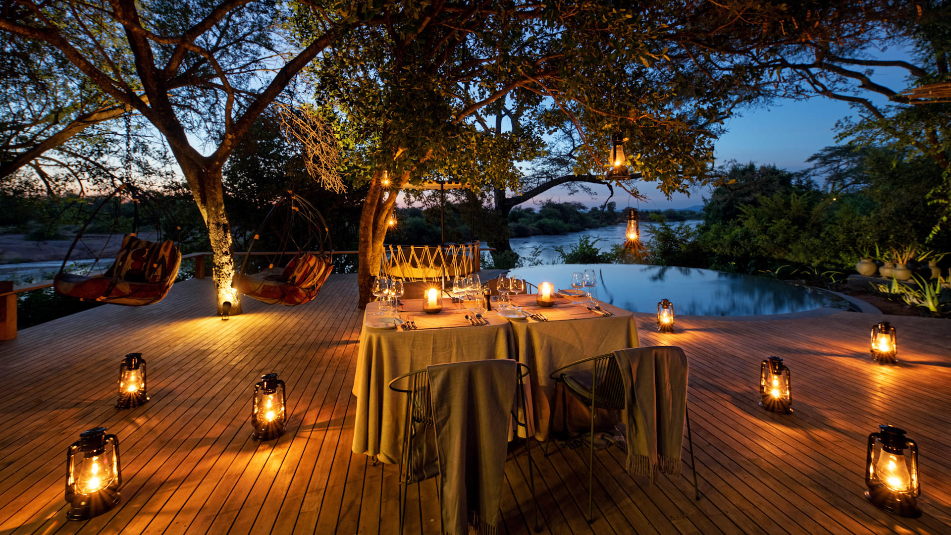 Evening dining at the Grumeti Serengeti River Lodge