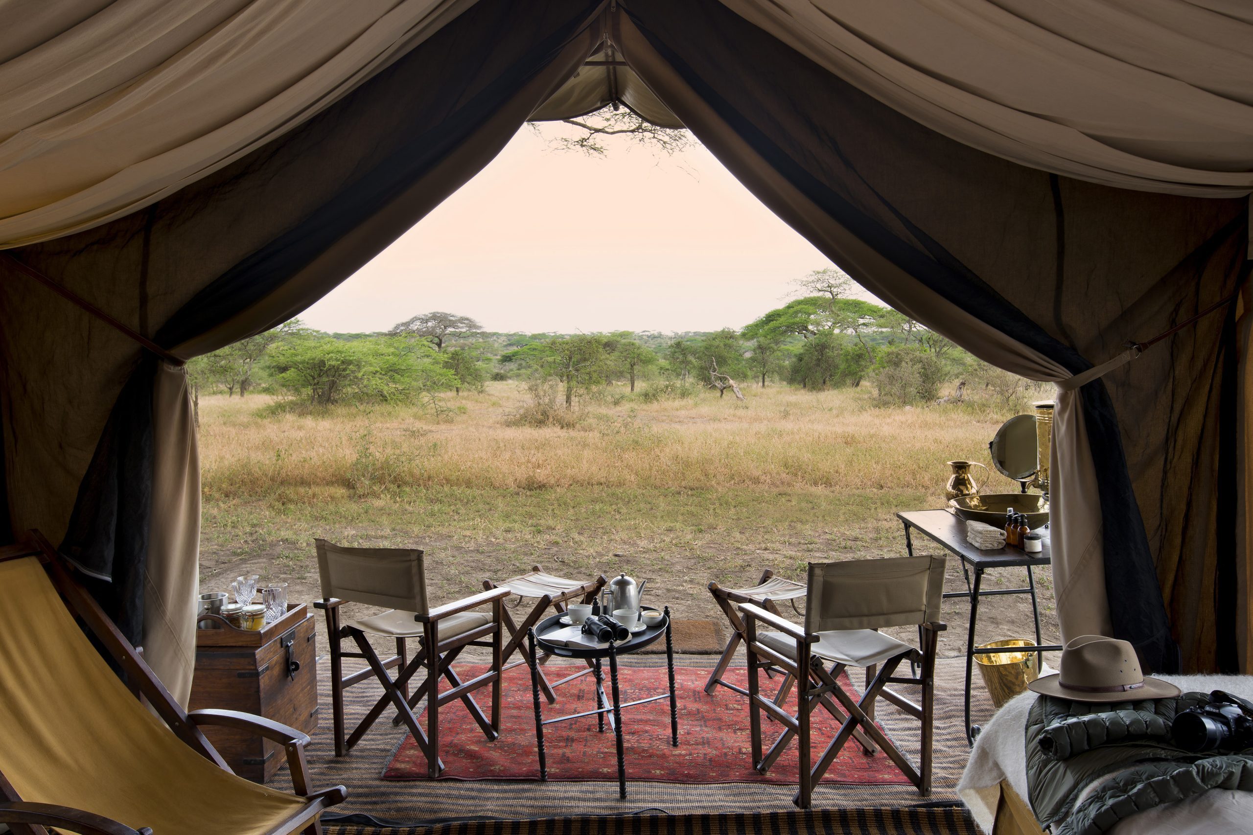 A view out of one of the guest tents at andBeyond Savute Under Canvas camp