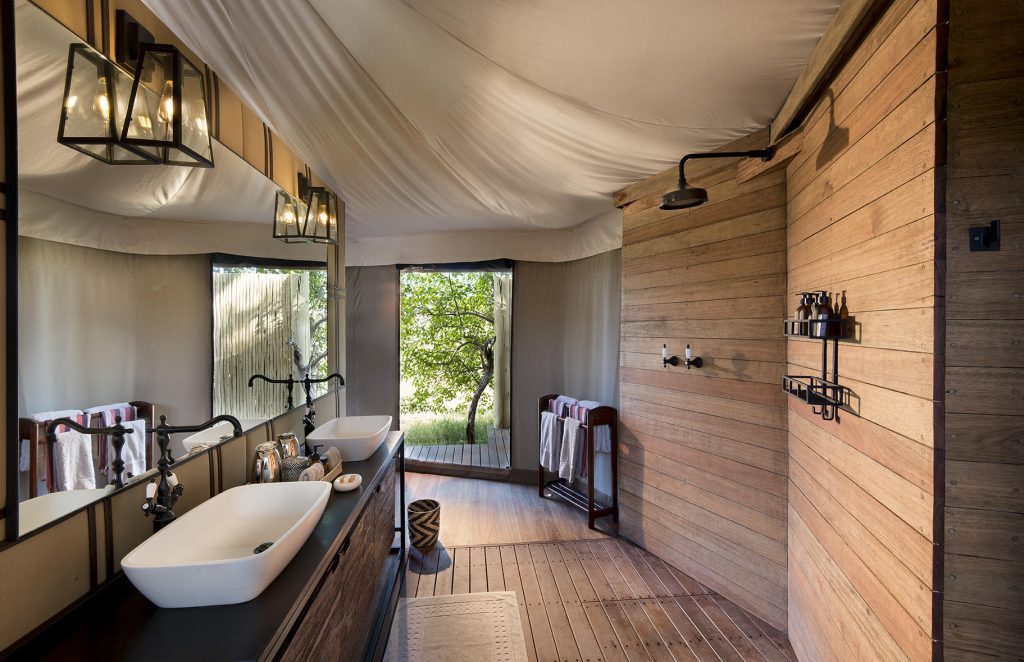 Bathroom at andBeyond Nxabega Okavango Tented Camp, Botswana.