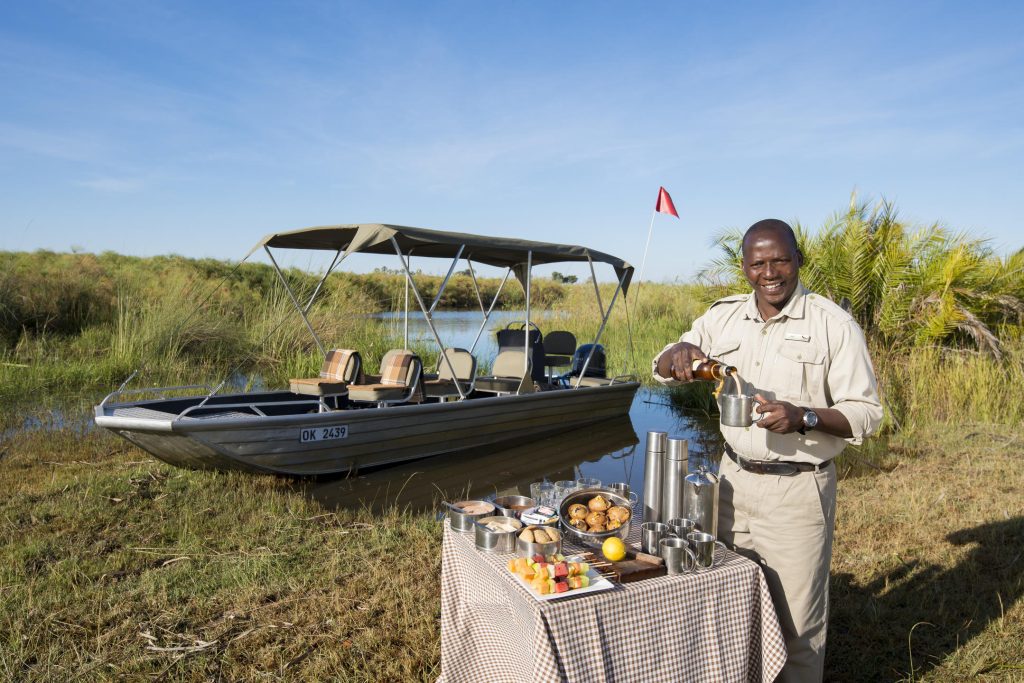 game drive drinks break at andBeyond Nxabega Okavango Tented Camp, Botswana.