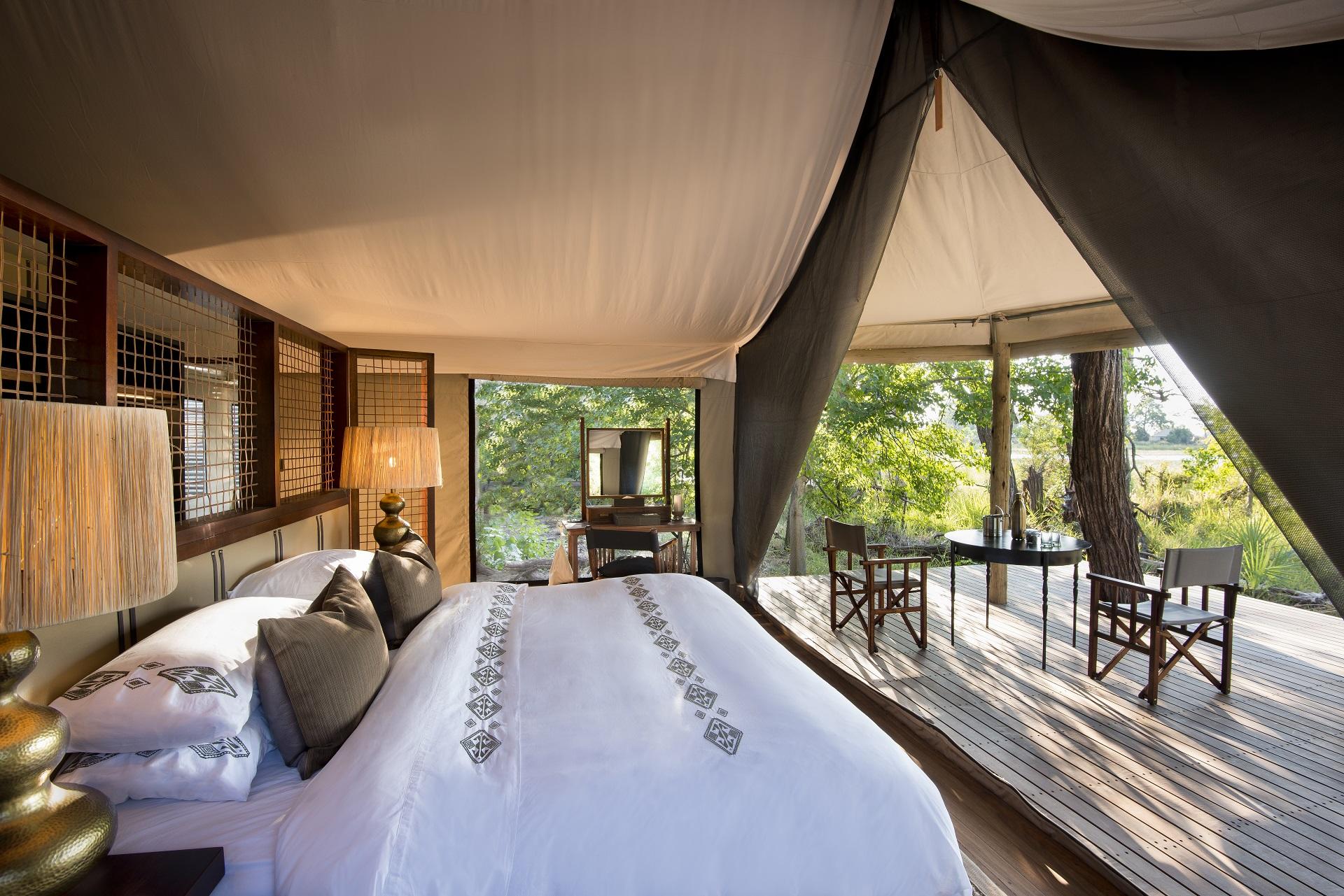 Luxury suite at andBeyond Nxabega Okavango Tented Camp, Botswana.
