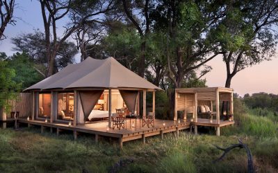 Luxury tented suite at andBeyond Nxabega Okavango Tented Camp, Botswana.