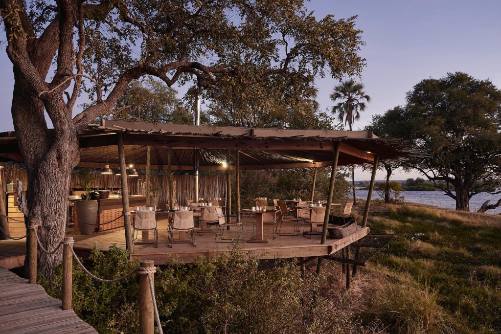 A view of the Victoria Falls River Lodge outdoor deck