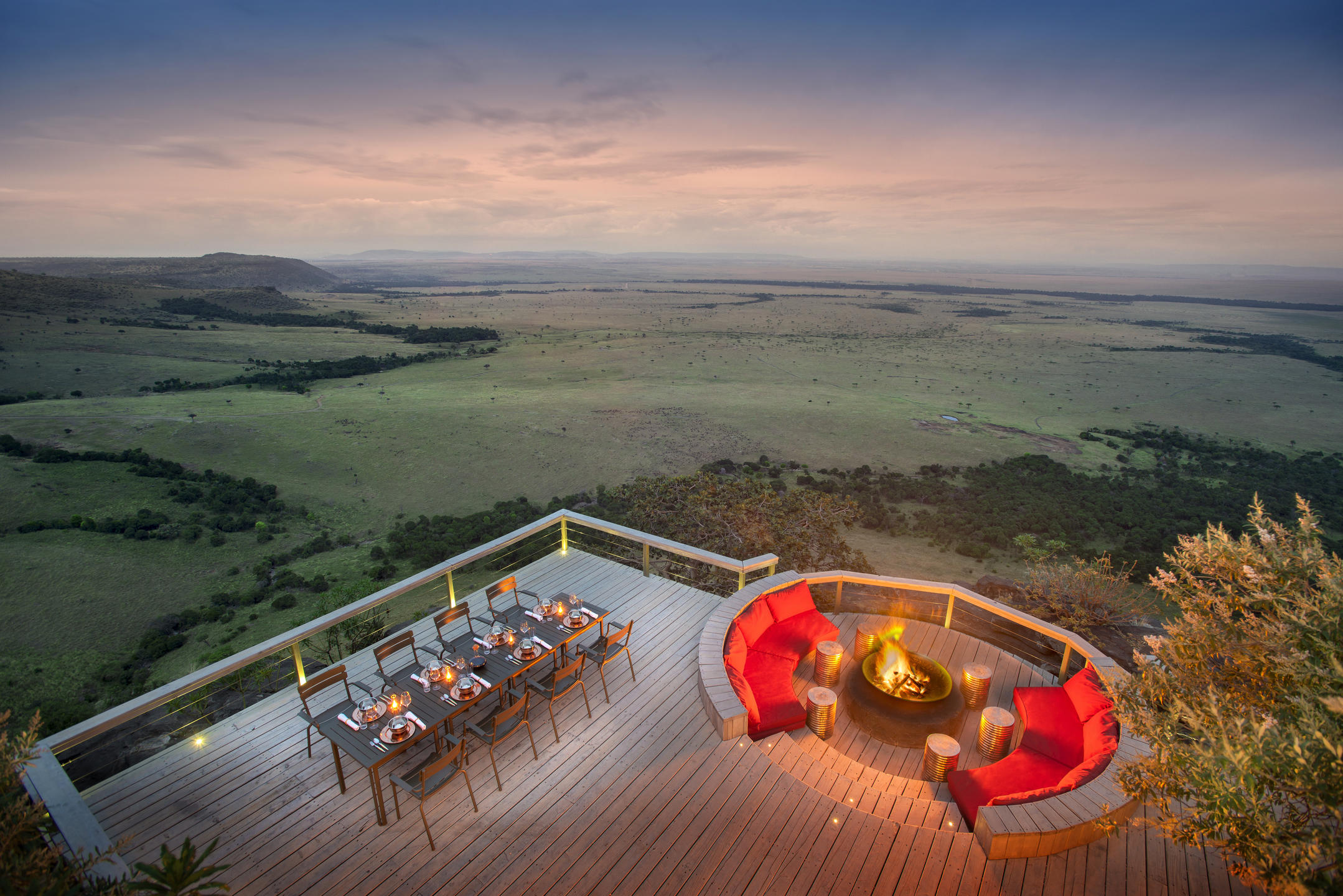 A view across the plains of the Masai Mara from Angama Mara, Masai Mara, Kenya