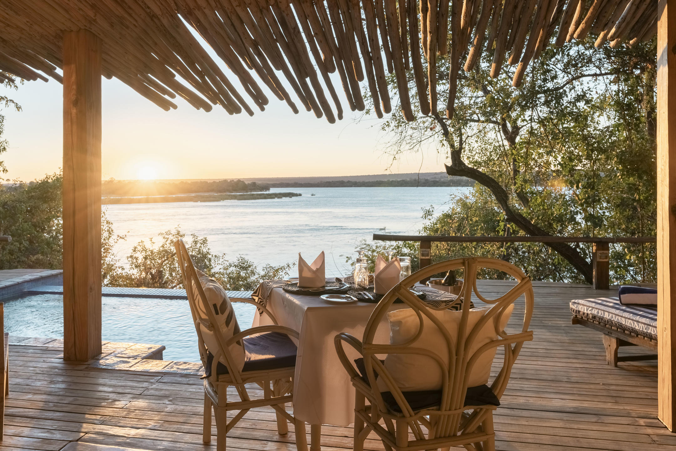 Nut house view at Tongabezi Lodge, Mosi-Oa-Tunya National Park, Zambia
