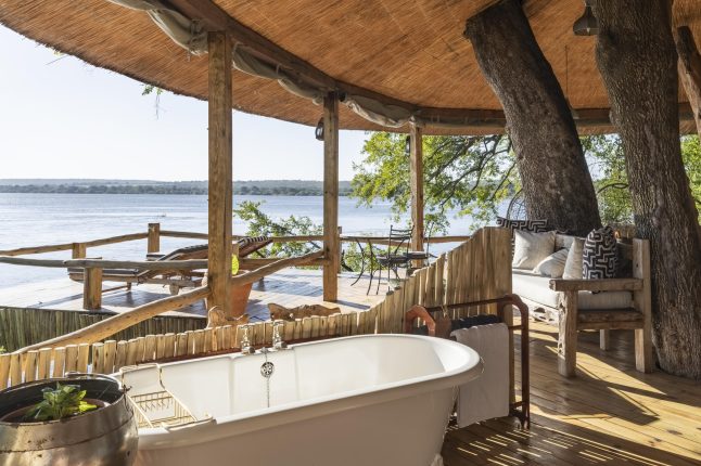 Bathroom view at Tongabezi Lodge, Mosi-Oa-Tunya National Park, Zambia