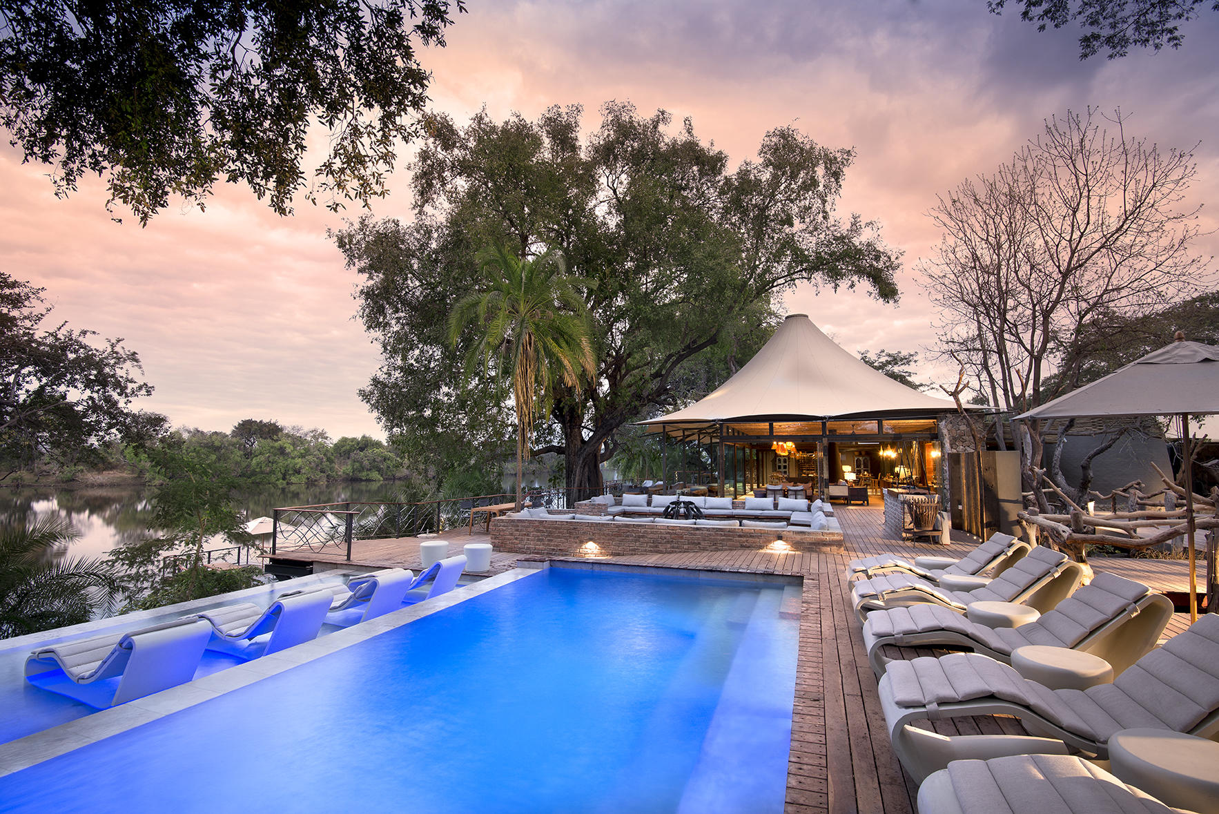 Pool are at Thorntree River Lodge, Mosi-Oa-Tunya National Park, Zambia