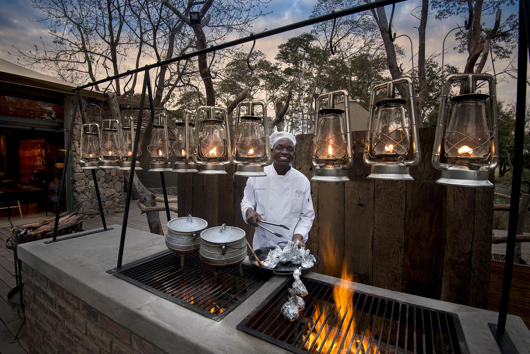 Thorntree River Lodge, boma evening, Mosi-Oa-Tunya National Park, Zambia