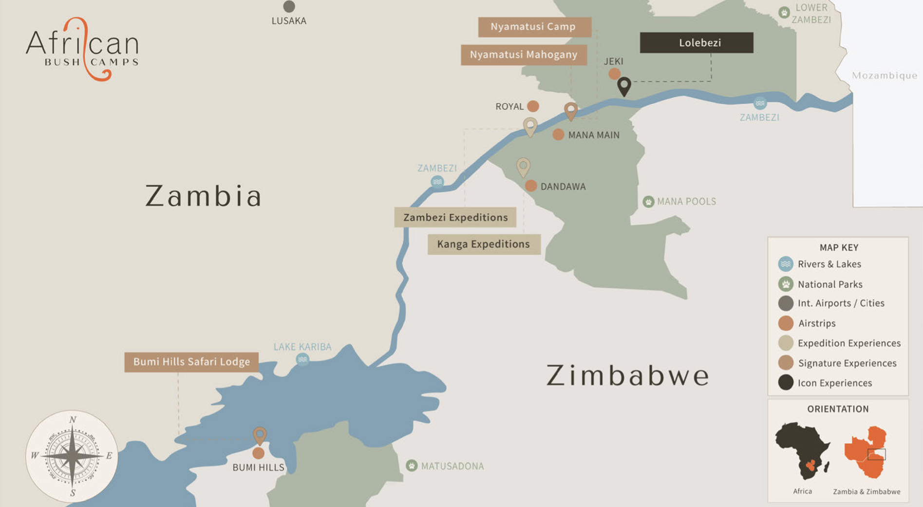 Map - African Bush Camp Lolebezi, Lower Zambezi, Zambia