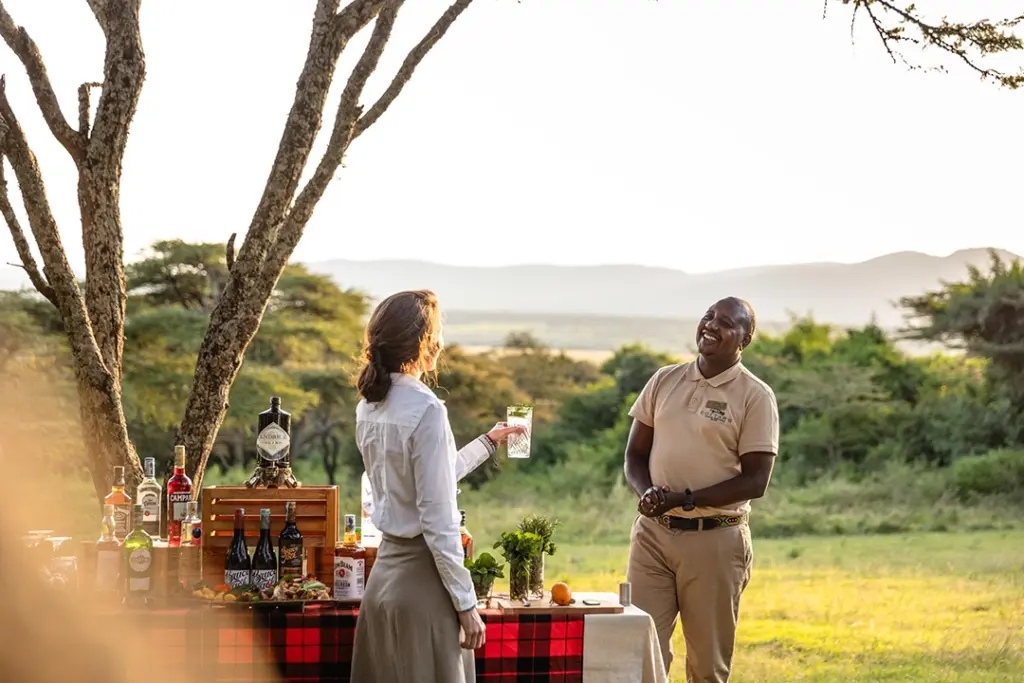 Drink stop at Cottars 1920s in the Olderkesi Conservancy, Masai Mara, Kenya